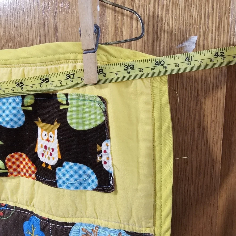 Handmade Baby Quilt Patchwork Owls Flowers Cotton Microfiber Back 48x40 Multi